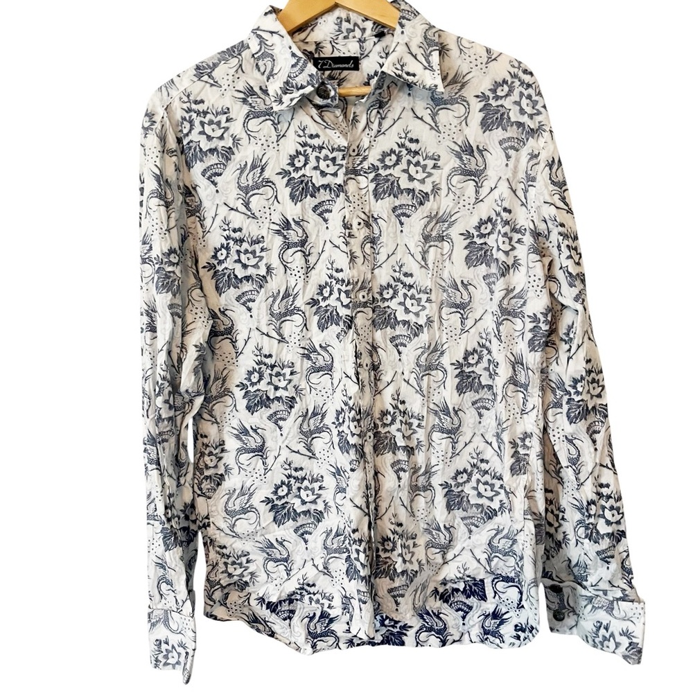 7 Diamonds Navy Floral Snap Cuff Cotton‎ Men’s Button Down Shirt Size Large